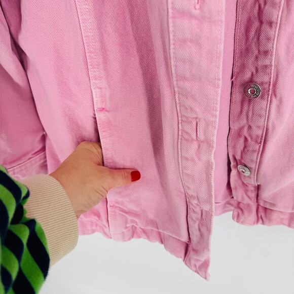 Zara Pink Denim Jacket Button Front Oversized Shacket Style USA Medium - Picture 4 of 7
